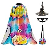 [Aywyl] ハロウィンコスプレ衣装 セット（スキーマント+とんがり帽子+お菓子バッグ+仮装アイマスク） 小悪魔 お化けフード付き | 子供用 キッズ (男女兼用) 男の子 女の子 魔法使い風 仮装 かわいい 4-10歳対応 (ハロウィン お化けマント (フードなし))