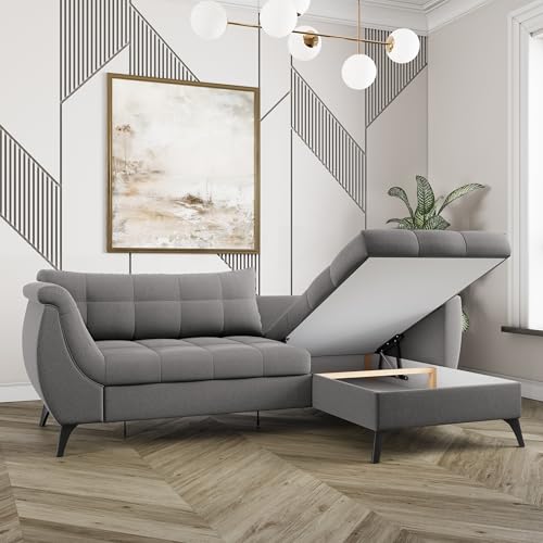 Masseno Ecksofa MOLLIS R-S mit Schlaffunktion L-Form, Sofa mit Bettkasten, Wohnzimmersofa, Couch, Soffa, Bettsofa, Couchgarnitur- Gelb, SORO 40 – Bild 3