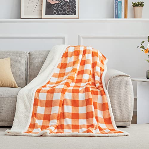 Beautex Sherpa Fleece Throw Blanket, Super Soft Warm Buffalo Plaid Plush Blankets And Throws, Lightweight Cozy Fuzzy Blanket For Couch Sofa Bed (Orange, Throw 50" X 60") #TOP1