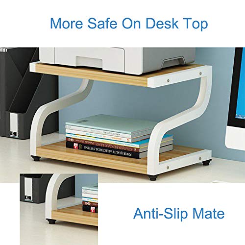 PUNCIA Office Desktop Laser Multifunction Printer Copier Scanner Shelf Stand Rack with Anti - Skid Pads for Desktop Organizer Storage Shelf Double Tier Tray for Microwave Oven Potted Plants(Brown) - Thumbnail 3