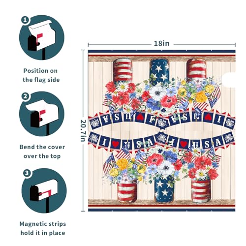 Image of America Forever Patriotic Mailbox Cover Red White Blue Floral Mailbox Covers Magnetic Standard Size 18 inchX21 inch 4th of July American Flag Decorative MailWrap Post Letter Box Cover for Outdoor Decor