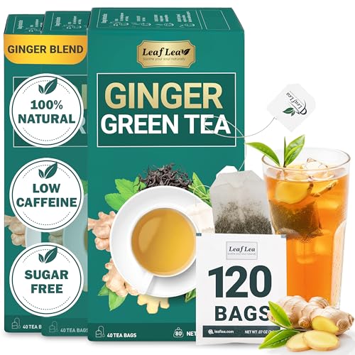 Image of LeafLea Green Tea Bags With Ginger, Digestion & Immune Support, 120 Count