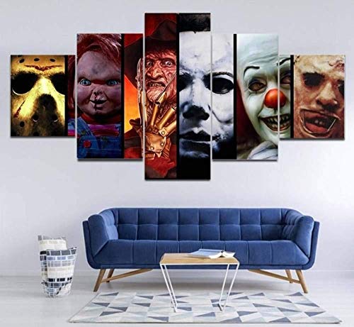Cuadro de lienzo 5 paneles de partes Impresión de arte de pared Películas de terror completamente clásicas Póster de decoración del hogar moderno listo para colgar para obras de arte de la oficin
