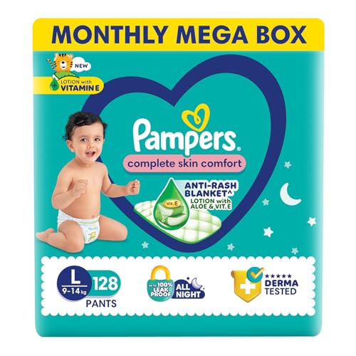 Image of Pampers Complete Skin Comfort | Pant Style Diaper Large, 128 Count| Anti Rash with 100% protection from leakage upto 12 hrs