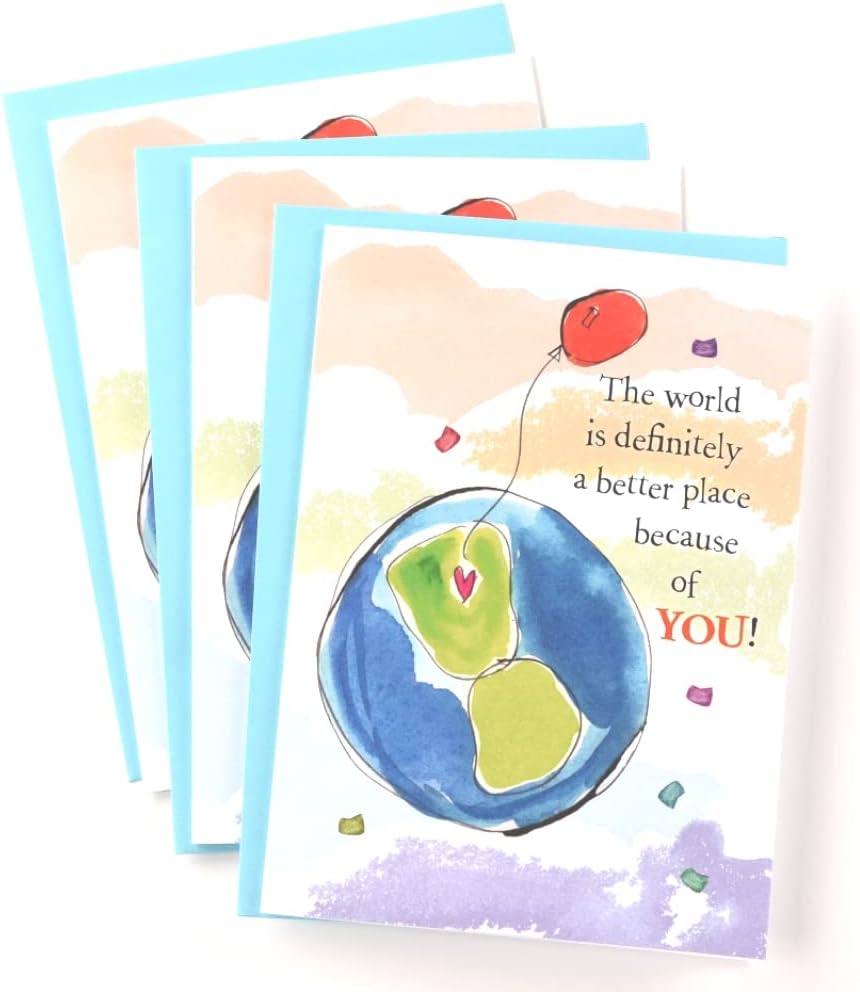Funny Birthday Greeting Card (5 x 7) by Art from the Heart | 3 Pack + 3 Envelopes (Watercolor World)