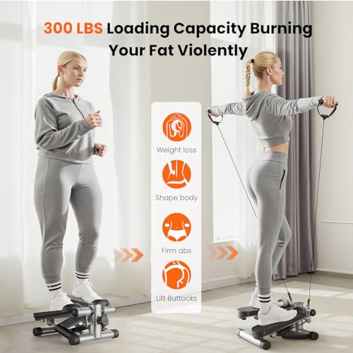 Image of Sweetcrispy Mini Stair Stepper with Resistance Bands, Hydraulic Home Stepper Machine, 300 LBS Weight Capacity, Compact Cardio Equipment with LCD Monitor, No Assembly Required