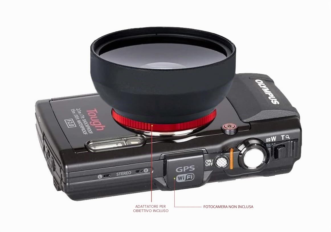 Obiettivo grandangolare per Olympus TG 7, 6, 5, 4, 3, 2, 1 (adattatore incluso)