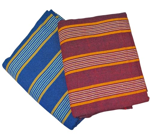 Image of Khadi Handloom Handmade 210TC Single Bed Sheet Cotton 7.5 * 5 feet Combo Pack of 2 Set of 2 Cotton bedsheet Single Bed Combo Offer (Red-Blue)
