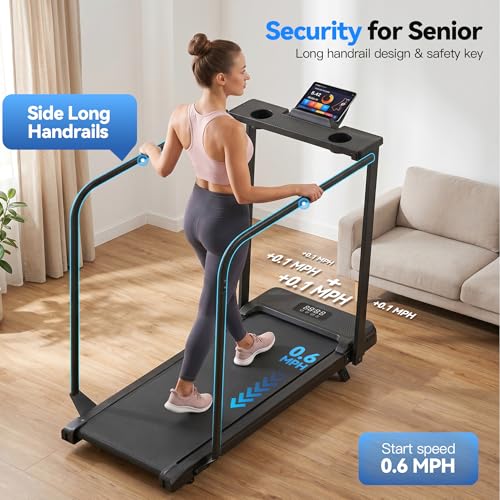 Image of FUNMILY Incline Walking Pad Treadmill with Handle Bar, Folding Treadmills for Home Small, 3.5HP Portable Treadmill with Desk, 350 lbs Weight Capacity, Walking Pad with Remote Control and LED Display