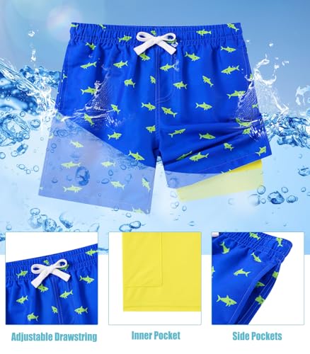 Boys Swim Trunks Size 8 Shark Swim Shorts Kids Board Shorts Bathing Suits Beach with Pockets — view 4