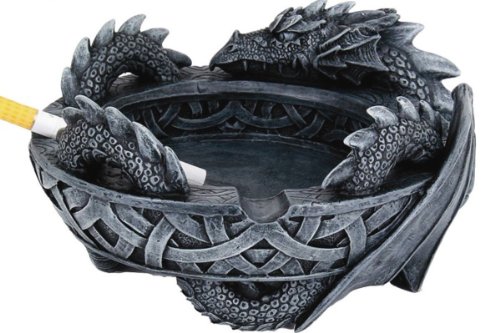 Ancient Celtic Guardian Dragon Ashtray Statue in Faux Stone Resin