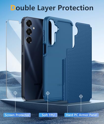Image of FNTCASE for Galaxy A17 /A16 5G Phone Case - Samsung A17 Military Grade Drop Protection, 14ft Drop Tested, Screen Protector Included, Anti-Slip Matte Textured, TPU+PC Dual Layer Shockproof Cover (Blue)