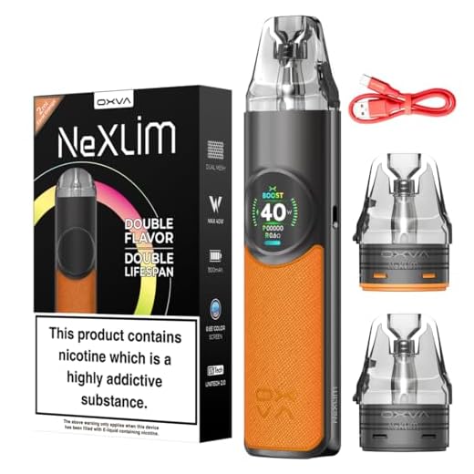 OXVA NeXLIM Vape Kit - Next GEN Dual Mesh Vape Pod System, Built-in 1500mAh Battery,Oxva Xlim,Vape Kit,Vape Oxva 2ml TBD E-cigarette - No Nicotine (Coral Orange)
