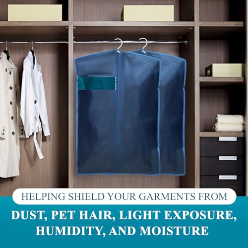 Image of Men's Coat & Blazer Cover | Fold-Over Rexin Garment Bag | Durable, Dustproof, Moisture-Proof Protector for Suits, Jackets & Formal Wear | Blue | Set of 12 Height-36 inch