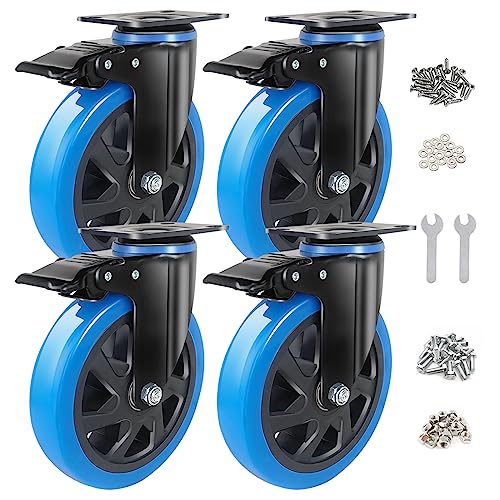 BAOLIHUI Ruedas Pivotantes para Muebles Pesados - 150mm Azules Set 4 -Ruedas Giratorias y Freno Soportan hasta 1000KG - Perfectas para Transporte de Muebles y Placas Industriales