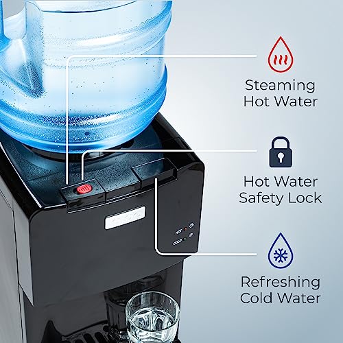 Igloo Top Loading Water Cooler – Hot & Cold Dispenser – Sleek Black, Holds 3 & 5 Gallon Jugs, Child Safety Lock – for Homes, Kitchens, Offices, Dorms