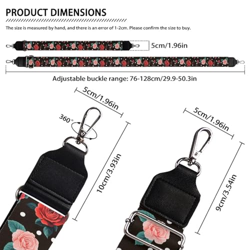 Image of TODIYADDU Vintage Red Rose Purse Straps Firm Replacement Crossbody Bag Strap for Women Mom Adjustable Wide Guitar Straps for Handbag for Gifts Sports Easter Adjustable Canva Straps Gifts