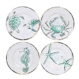 Gofunfun Melamine Salad Plates Set of 4, Salad/Dessert Plate for Outdoor/Indoor Use, Shatterproof, BPA Free, Dishwasher Safe Small Dinner Plates, Marine Life