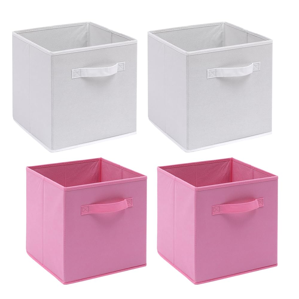 Homullel Foldable Storage Cube Boxes Set of 4, Storage Unit Box with Handle, Collapsible Storage Bins Organiser for Shelf Closet Organization