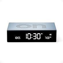 LEXON Flip Premium Reversible and Rechargeable Alarm Clock with VA LCD Display, Faces On/Off, Snooze, Touch Control, Aluminium, Light Blue