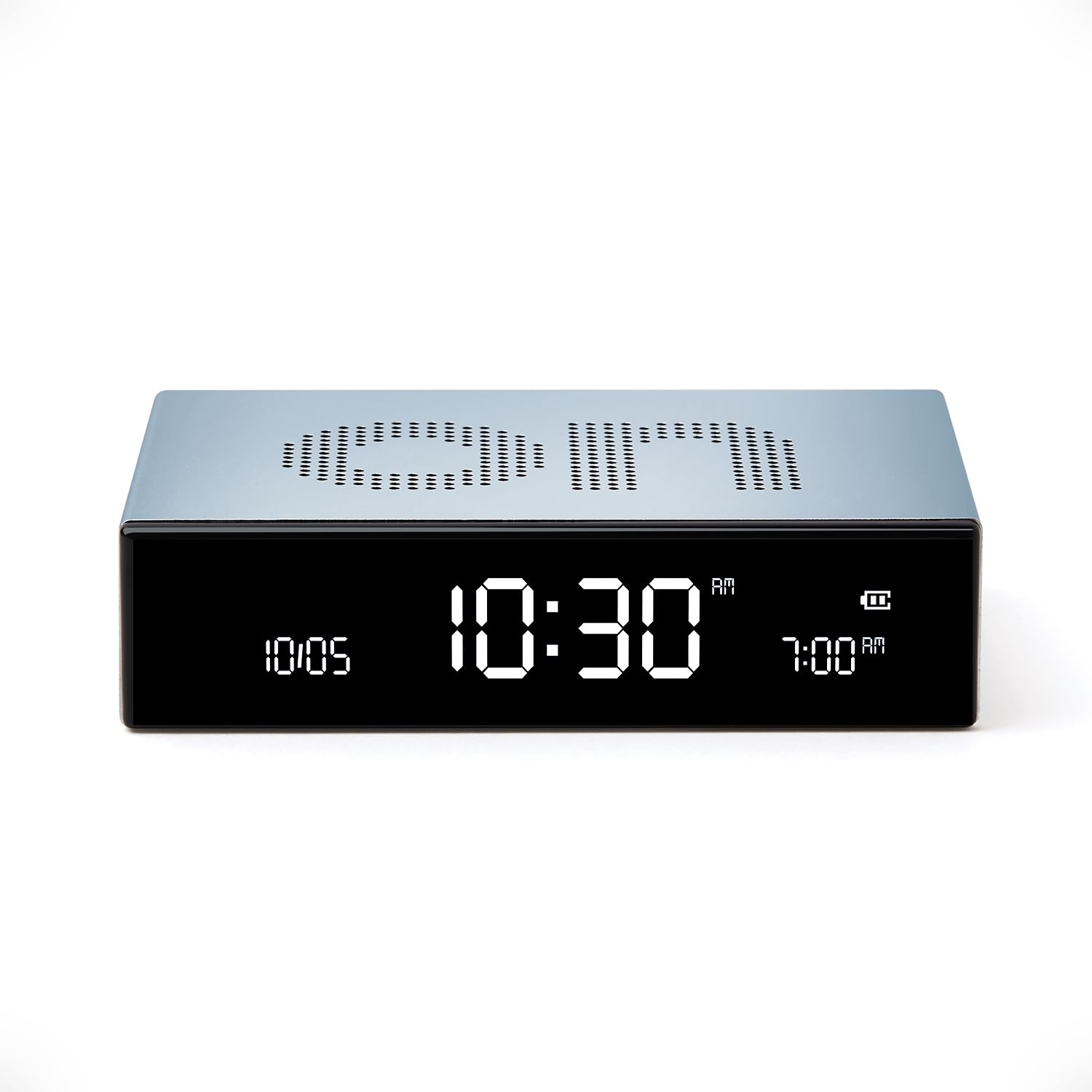 Lexon Flip Premium - Despertador Reversible y Recargable, con Pantalla LCD VA y Caras, Encendido y Apagado, Control táctil, Aluminio, Color Azul Claro
