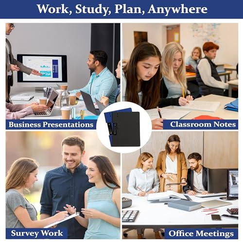 Image of GLUN Premium Pack of 2 A4 Size Sheet Lay Open Padding Document Organiser Folder with Holding Clamp, Navy Blue & Black Colour File Folder for School, Home & Office