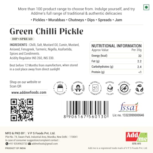 Image of Add Me Spicy hot Green Chilli Pickle achar 12gm sachet pouch chotu traveller pack (Pack of 48) 576 gm