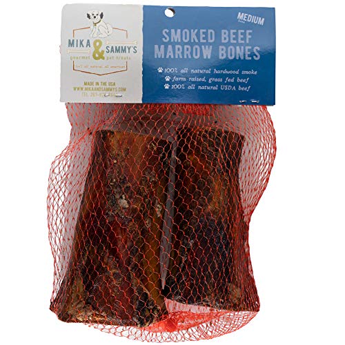 Mika & Sammys Smoked Beef Marrow Dog Bones for Medium & Aggressive Chewers- Made in USA