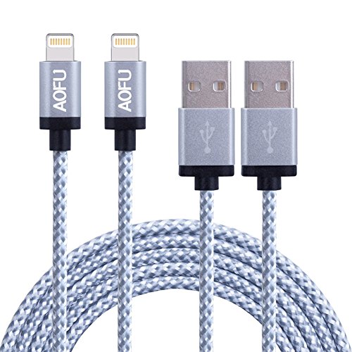AOFU Lightning Cable,2Pack 6FT/2M iPhone Lightning Cable USB Charging Cable Cord for iPhone (Gray+White)