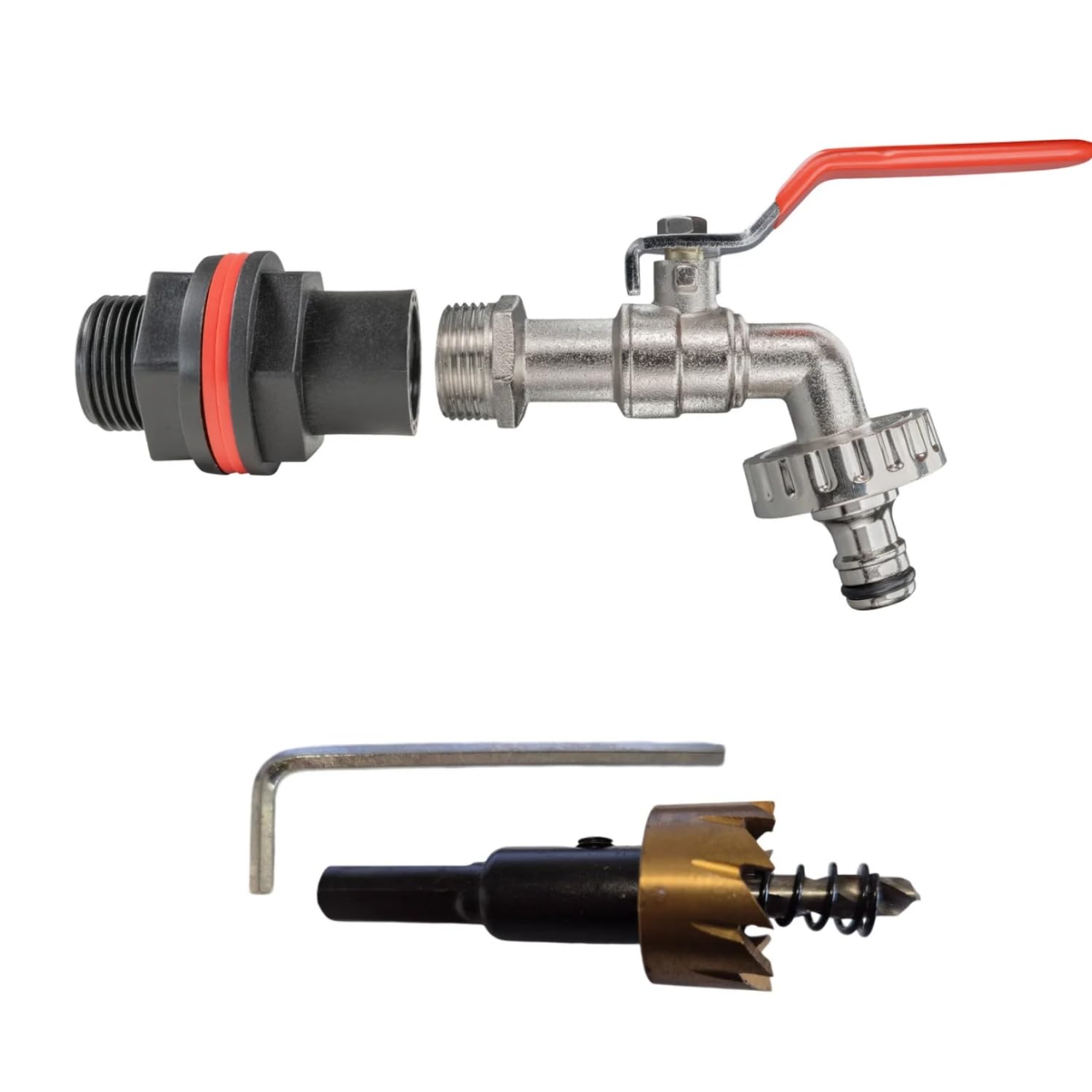 Water Butt Replacement Tap 1/2" Set with Drill bit 21mm Lever Tap Bib Outlet Barb Quick Connecotr Faucet (Lever tap (Quick Connector))