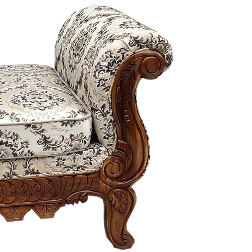 Image of Victorian Style Chaise Lounge, Tufted Cream Upholstery, Mahogany Wood Frame, Classic Living Room Furniture (diwan 2 Seater)