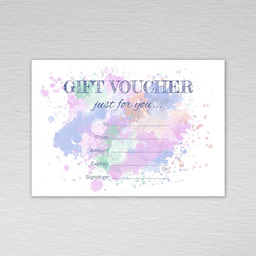 Webspectations Pack of Blank Gift Vouchers for Beauty Salons, Hairdressers, Shops and Restaurants: Watercolour Gift Vouchers (Pack of 50 without Envelopes)