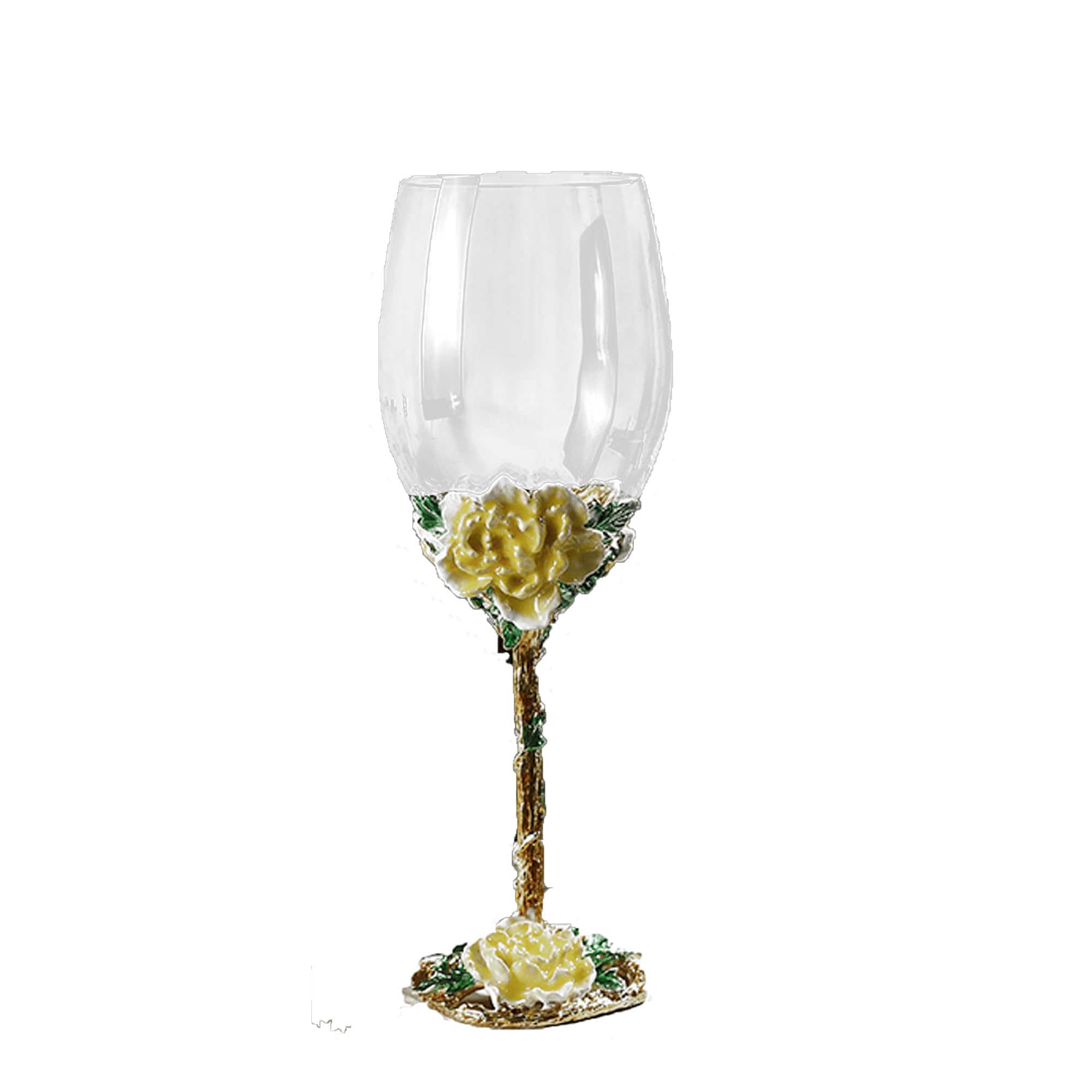 XUDREZ Painted Enamel Flower Lead-Free Wine Glasses,320ml/10.8 OZ Red/White Crystal Wine Glasses Yellow