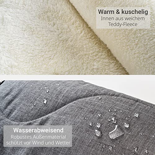 Zamboo Universal Fußsack für Babyschale, Kinderwagen Wanne und Buggy - 2in1 Winterfußsack und Sitzauflage aus kuscheligem Fleece, Baby Fusssack mit Kapuze und Tasche - Grau
