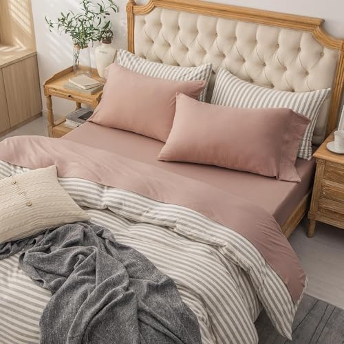 PURE ERA Jersey Knit 4pc Bed Sheet Set 100% T-Shirt Cotton Super Soft Comfy Breathable Fits Mattress Up to 20" Extra Deep Pocket (Solid Petal Pink, King)