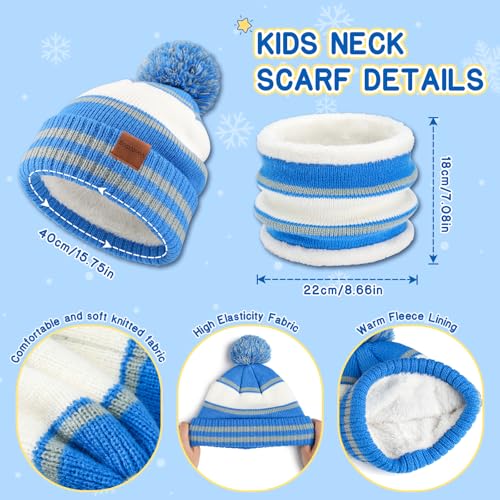 Image of Kids Winter Hat Gloves Scarf Set: Girls Boys Beanie Fleece Lined Ages 6-10