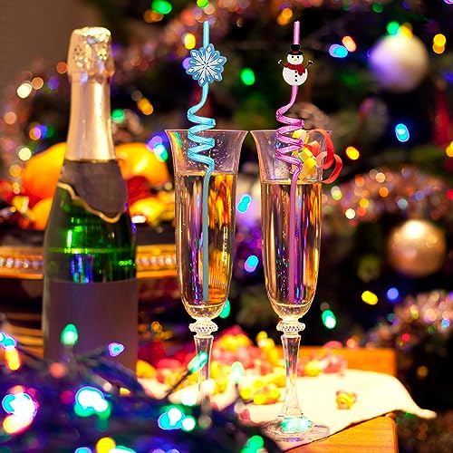 30 pitillos reutilizables de plástico con decoración de Navidad miniatura 7