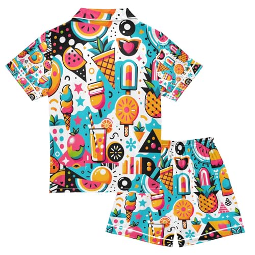 senya Colorful Summer Ice Cream Satin Summer Pajama Sets Silk Short Sleeve Button Down Sleepwear2