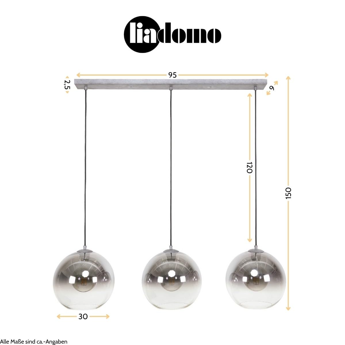 Pendelleuchte Boise, 3-flammige Hängelampe Rauchglas, Esszimmer | Industrial, Küche, Wohnzimmer, 3 x Ø29 cm, exkl. E27-Leuchtmittel, 115 cm Länge, höhenverstellbar bis 150 cm, Farbverlauf