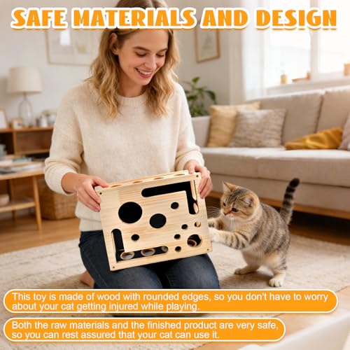 Katzenkratzpuzzle Anreicherungsbox, Katzen Kratzbrett, AnreicherungsBox Katzen Nagelfeilen Holz mit Kratzer, Kratzkokon Fummelbrett für Katzen, Interaktive Kratzboxen Schleifpapier für Indoor Katze-n