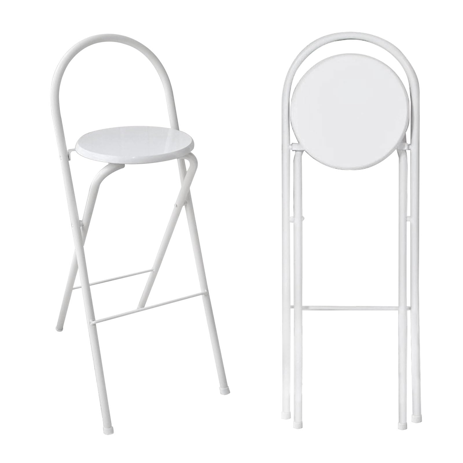 Folding High Stools With Backrest Folding Bar Stool Seat Height 60/65/70/75cm Kitchen Folding Stool Maximum Load Capacity 125kg Folding Stools For Counter Bar(White,7