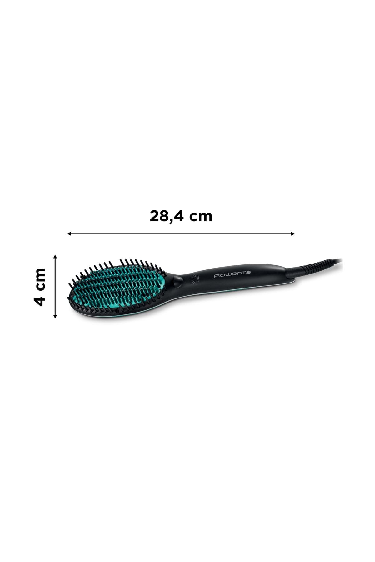 Rowenta Powerstraight CF5820 szczotka do prostowania, do wszystkich rodzajów włosów, potrójne działanie, promienny połysk, regulowana temperatura, ochrona włosów, 1,8 m, czarno-zielona