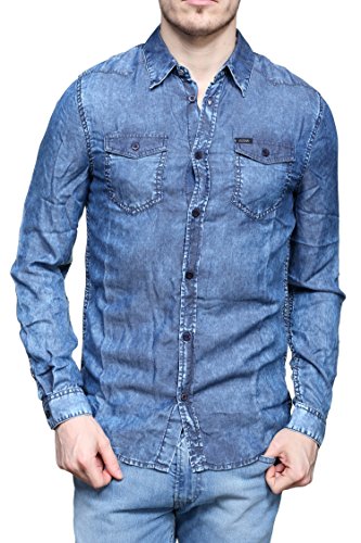 Chemise homme denim Truckee GUESS bleu en coton manches longues