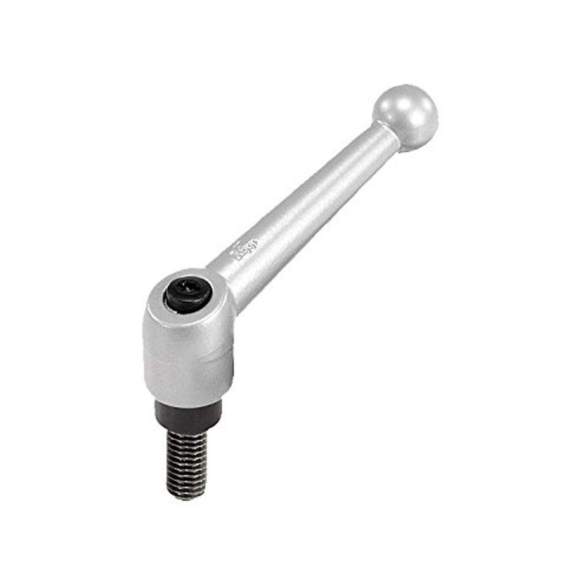 Kipp 06430-2063X35 Zinc/Steel Adjustable Handle with M6 External Thread, Classic Ball Style, Metric, Silver Metallic Powder-Coated Finish, Steel Components, Size 2, 35 mm Screw Length