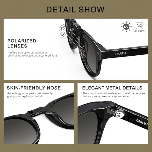 Image of CARFIA Retro Sunglasses for Men Polarized UV400 Protection, Cool Round Acetate Fashion Shades