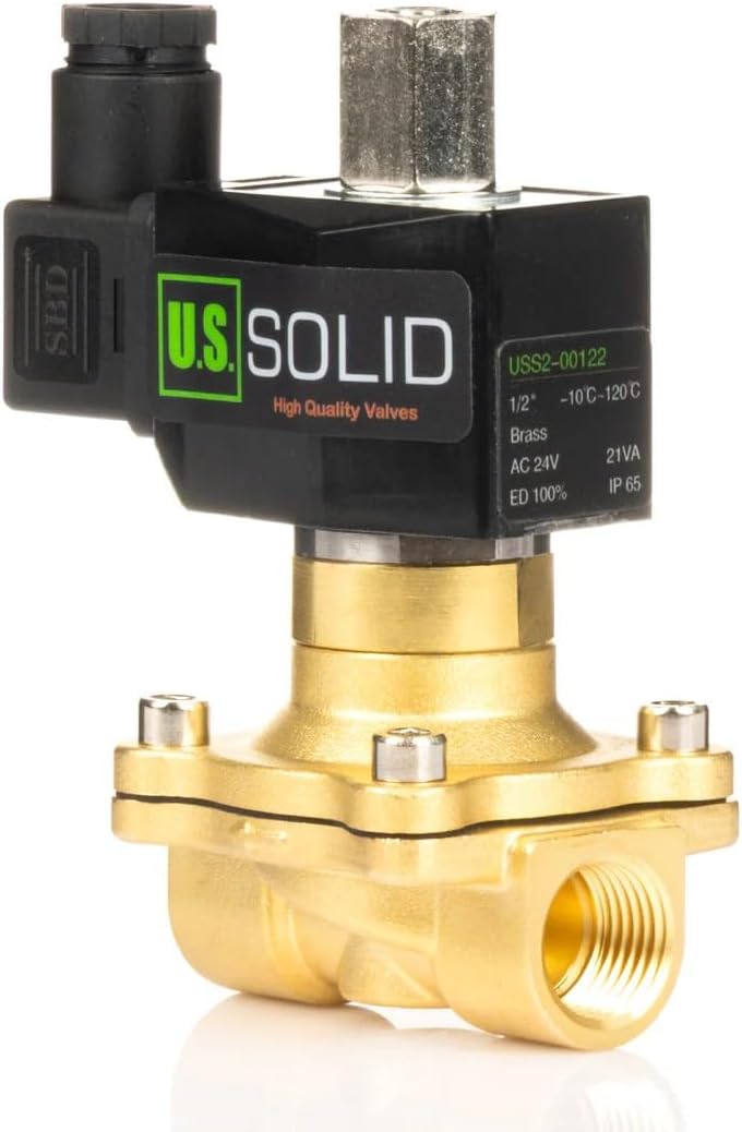 U.S. Solid 1/2" Brass Solenoid Valve - 24V AC Normally Open Electric Shut-off Solenoid valve, Viton Seal