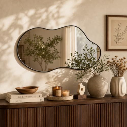 Image of Irregular wall Mirror 25 inchx46 inch Black Asymmetrical Mirror