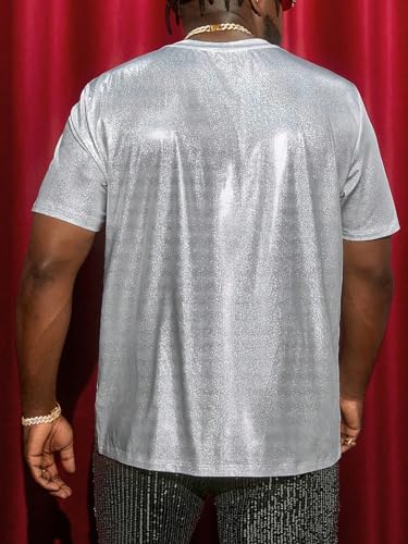 WDIRARA Men's Extended Sizes Metallic Round Neck Short Sleeve Tee Party Club Tops2