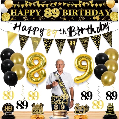 Image of 89th Birthday Decorations for Men, Black Gold 89th Party Decorations