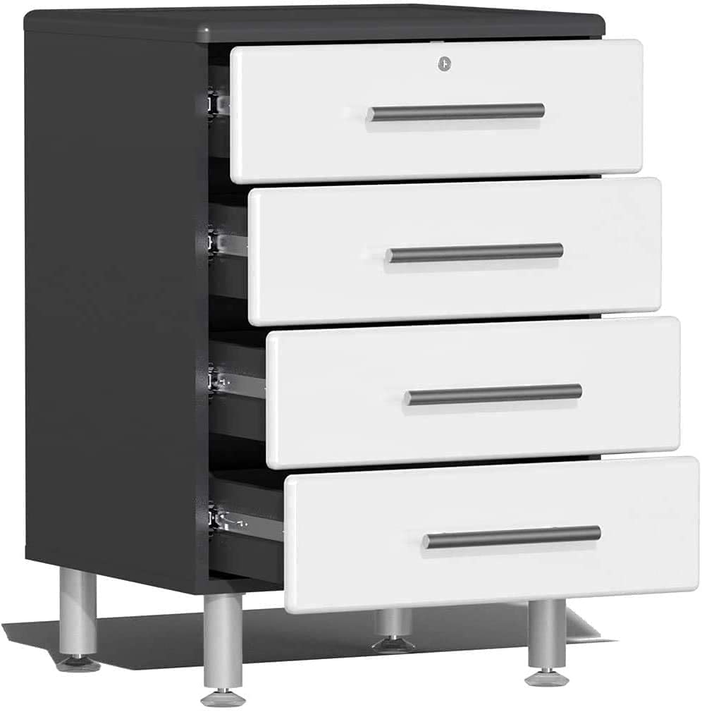 Ulti-Mate UG28072W 7-Piece Garage Cabinet Kit with Bamboo Worktop in Starfire White Metallic